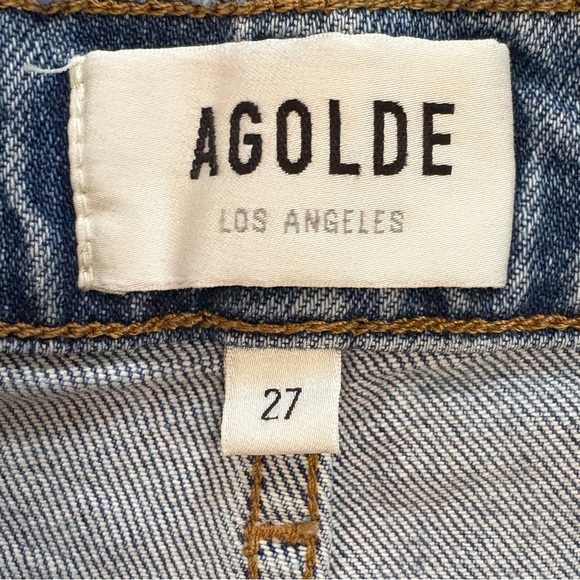 AGOLDE Riley Long High Rise Slim Straight Light Medium Blue Button Fly Size 27 - Picture 15 of 15